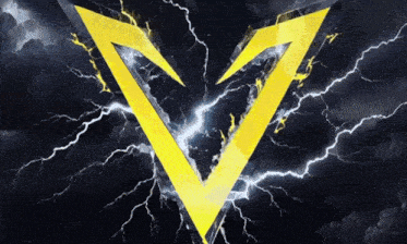 a yellow triangle is surrounded by lightning bolts