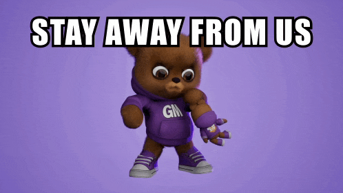 a teddy bear wearing a purple gm hoodie stands in front of a purple background
