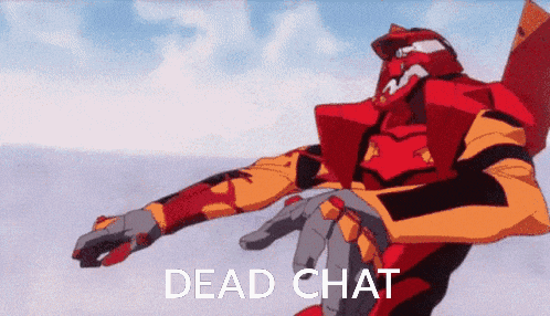 a cartoon character with the words dead chat written below him