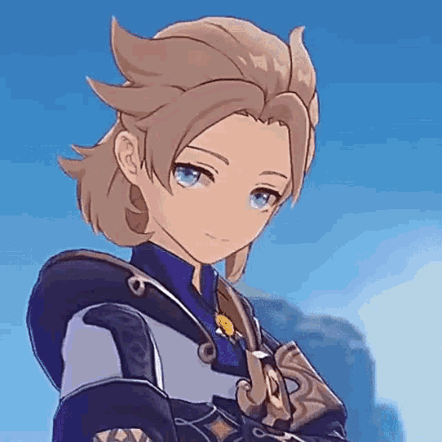 a close up of a person 's face in a video game with a blue sky in the background .