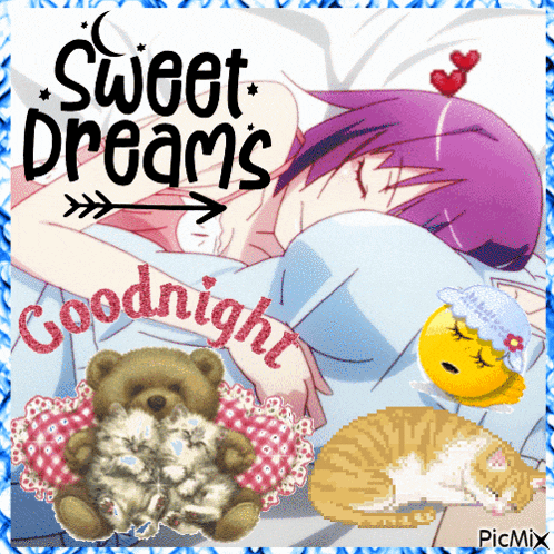a picture of a person sleeping with the words sweet dreams goodnight