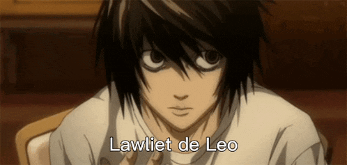 a person with the name lawliet de leo on their shirt