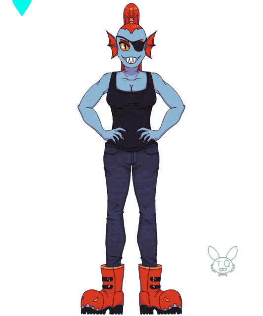 a cartoon drawing of a woman with a fish head