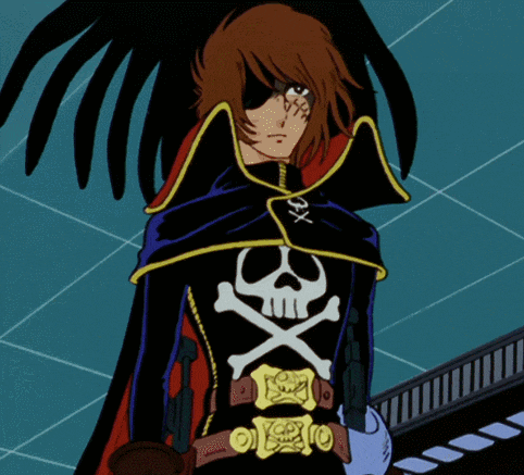 a cartoon character has a skull and crossbones belt buckle