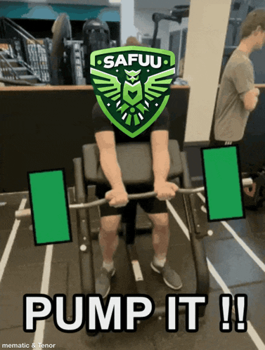a man lifting a barbell in a gym with the words pump it