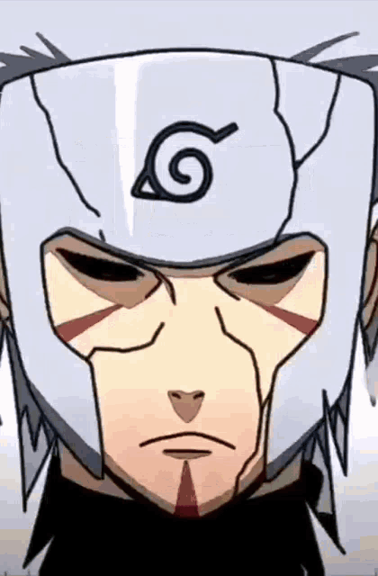 a close up of a cartoon character 's face with a helmet on his head .