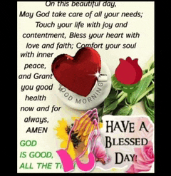a good morning card with a heart and flowers