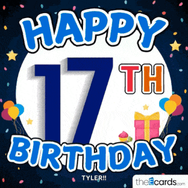 happy 17th birthday tyler with balloons and presents