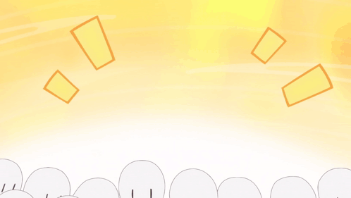 a little girl is flying through the air in front of a crowd of rabbits