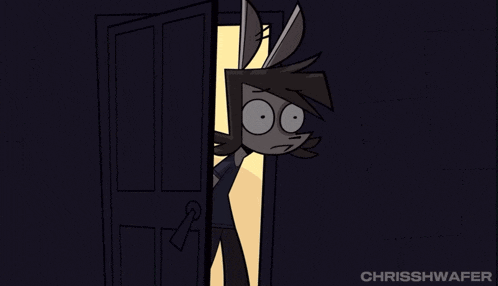 a cartoon of a person peeking out of a door with the name chrisshwafer on the bottom right