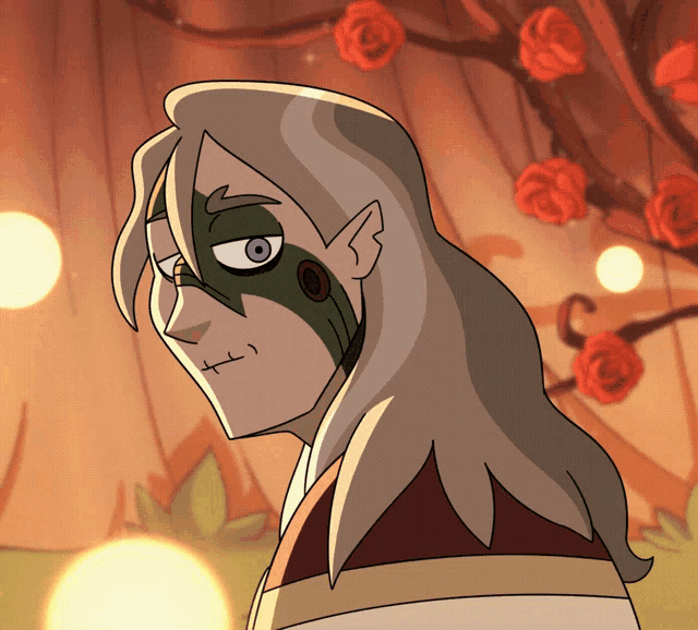 a cartoon drawing of a man with long hair and a green face paint