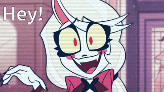 a cartoon character is smiling and says hey on the bottom