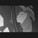 a black and white drawing of a person holding a sword .