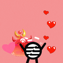 a cartoon of a devil with horns and hearts saying love ya