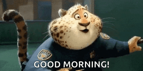 a cartoon cheetah is wearing a police uniform and holding a baton .