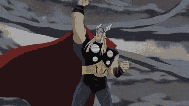 a cartoon of thor holding a hammer in his hand