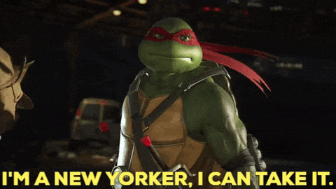 a teenage mutant ninja turtle is saying i 'm a new yorker i can take it