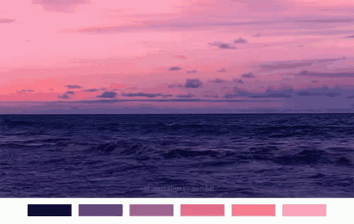 a picture of a sunset over the ocean with a color palette