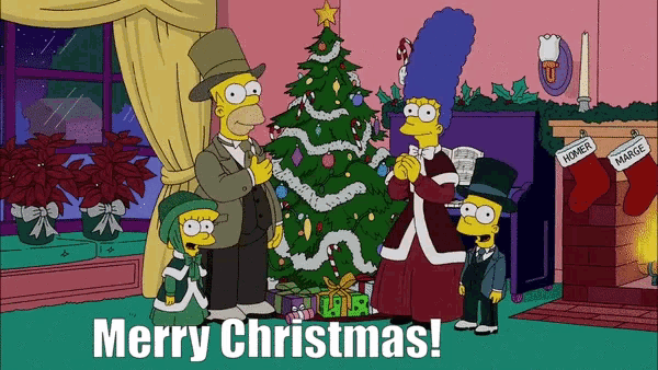 a cartoon of homer simpson and marge simpson with the words merry christmas