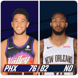 two basketball players from the valley and new orleans are shown
