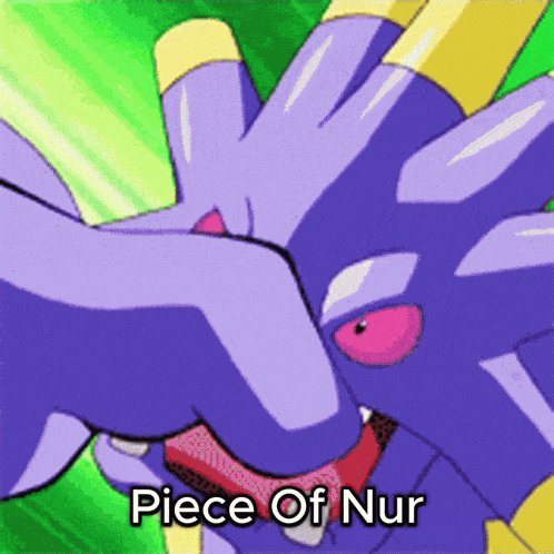 a picture of a purple monster with the words piece of nur on it
