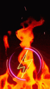 a lightning bolt is surrounded by a circle of flames