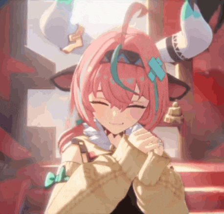 a girl with pink hair and horns is sitting on a set of stairs .
