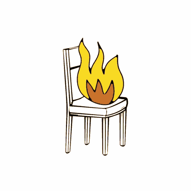 a drawing of a chair with flames coming out of it .