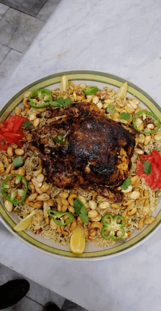 a plate of food with rice and vegetables on it