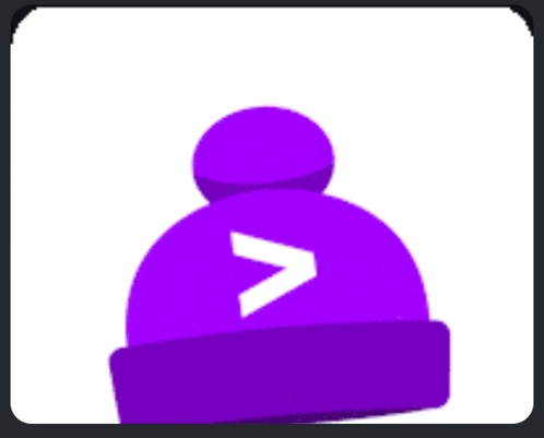 a purple hat with an arrow pointing to the right