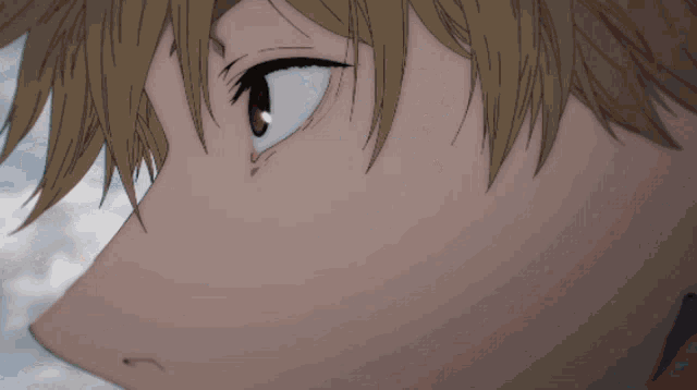 a close up of a person 's eye with a cloudy sky behind them