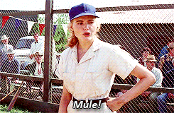 a woman in a baseball uniform says " mule "