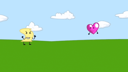 a pair of scissors and a heart are standing in a grassy field .