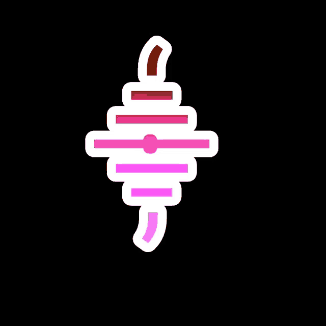 a white sticker with pink and red stripes on it on a black background .