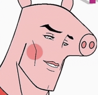 a close up of a pig 's face with a red spot on his cheek