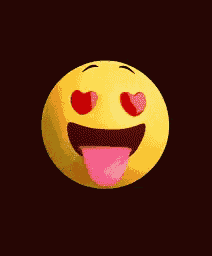 a yellow smiley face with hearts in his eyes and his tongue sticking out .