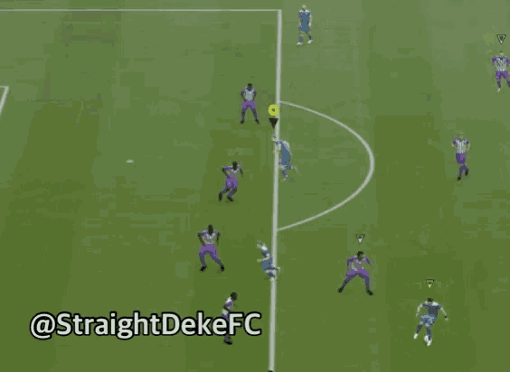 a soccer game is being played on a field with the words straightdekefc on the bottom