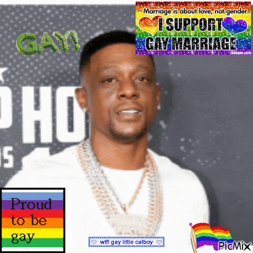 a picture of a man with a rainbow flag and the words i support gay marriage