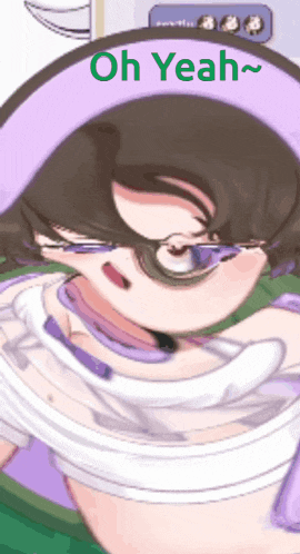 a close up of a girl with the words oh yeah written above her