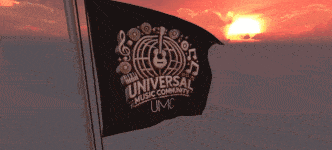 a black flag that says universal music community