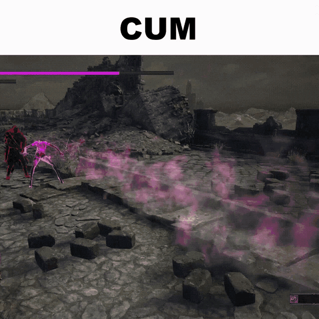 a screenshot of a video game with the word cum on top