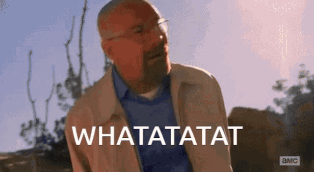 a man in a tan jacket says whatatatatat