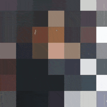 a pixelated image of a person 's face is displayed on a black background