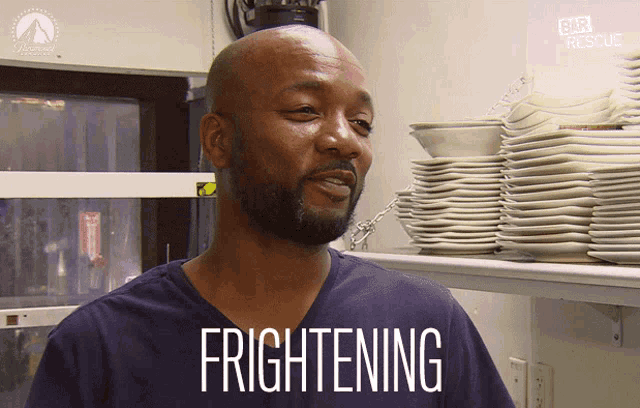 a man in a blue shirt says frightening