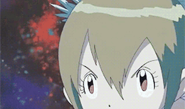 a close up of a cartoon character 's face and hair
