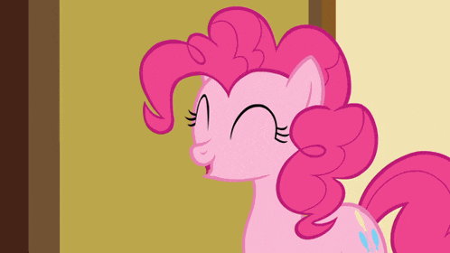 pinkie pie from my little pony is smiling and looking to the side