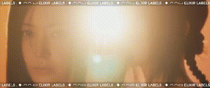 a blurred image of a person with elixir labels written on the bottom