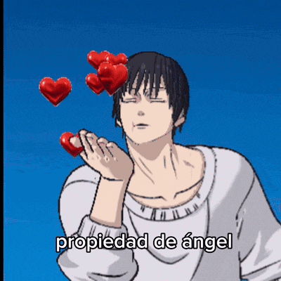 a cartoon of a man blowing a red heart with the caption propiedad de angel