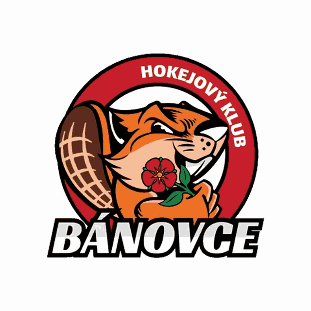 a logo for hokejovy klub banovce with a beaver and a flower