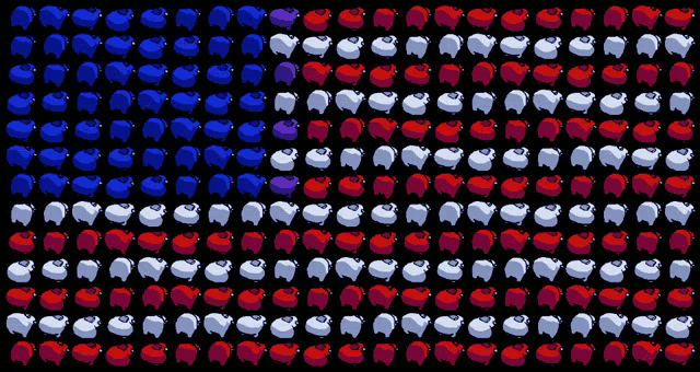 a black background with red white and blue sheep